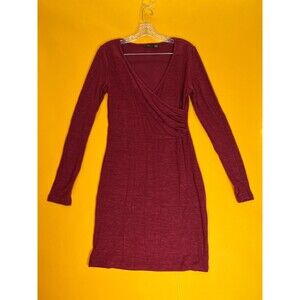 RDI Surplice Bodycon Dress Womens M Red V-Neck Long Sleeve Knee-Length Fit NWOT